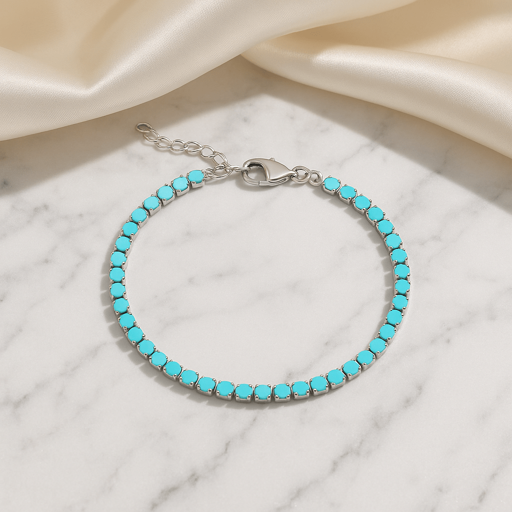 MEA NANI JEWELLERY Tennisarmbånd SANTORINI BRACELET – turkis tennisarmbånd i kirurgisk stål