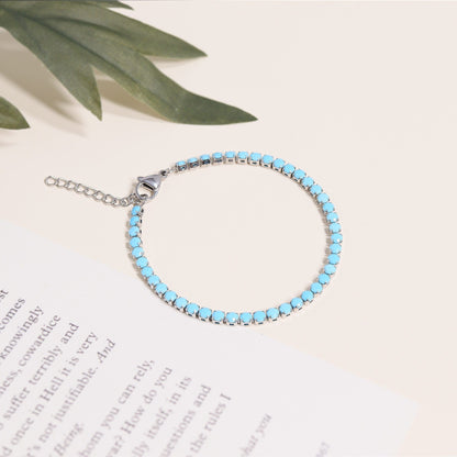 MEA NANI JEWELLERY Tennisarmbånd SANTORINI BRACELET – turkis tennisarmbånd i kirurgisk stål